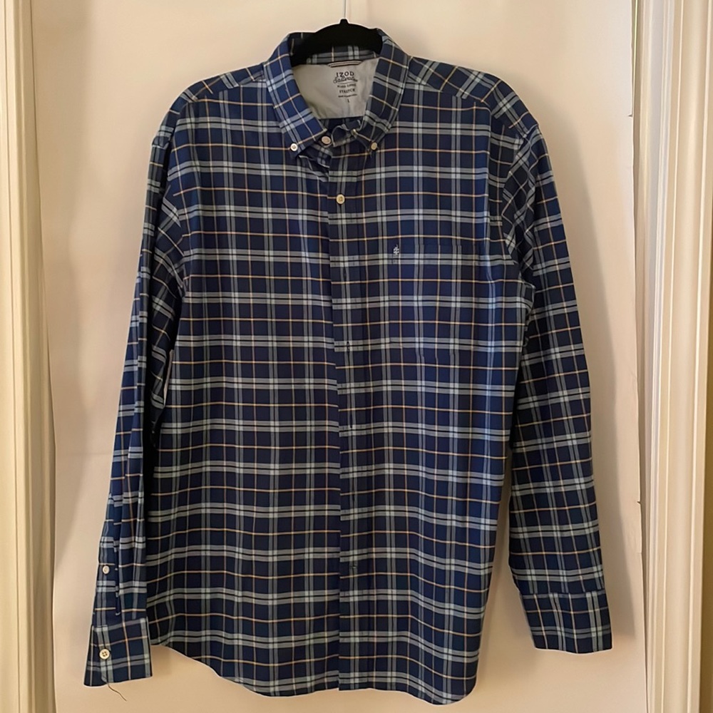 Izod Mens Plaid Button Down